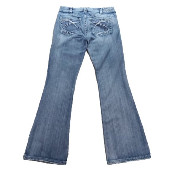 Silver Jeans Women's 32x31.5, Tag 30x32 Suki Bootcut Blue Stretch Distressed - Picture 2 of 15